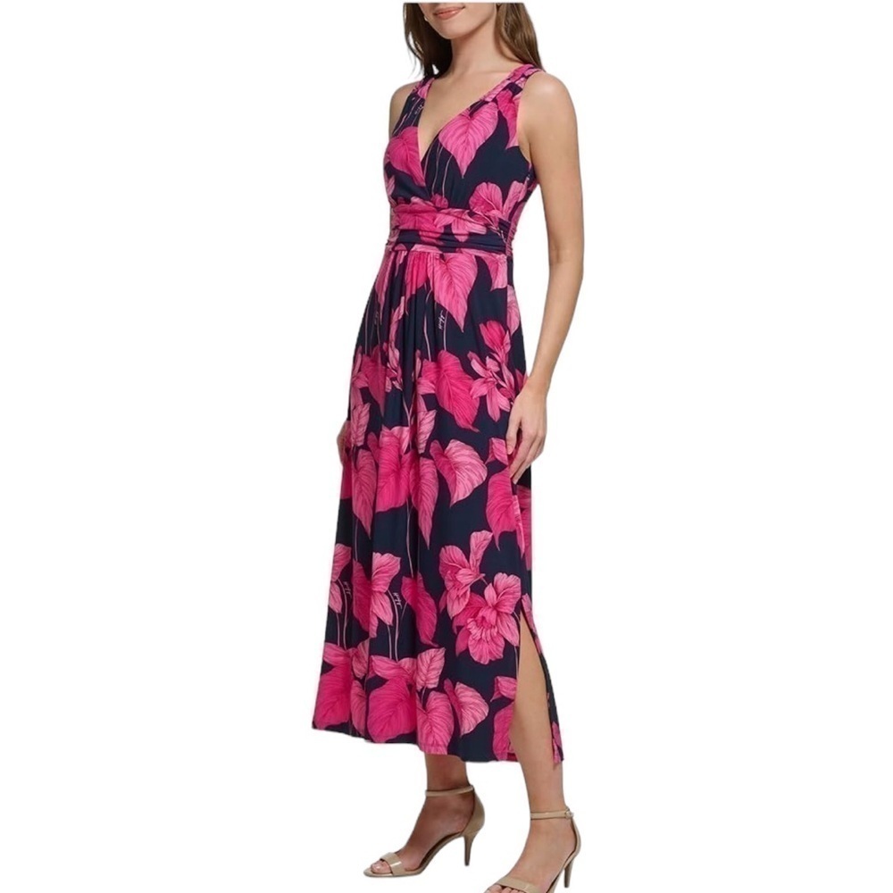 Tommy Hilfiger Women's Jersey Empire Dress, tropical floral v-neckline size 8 - Picture 2 of 14